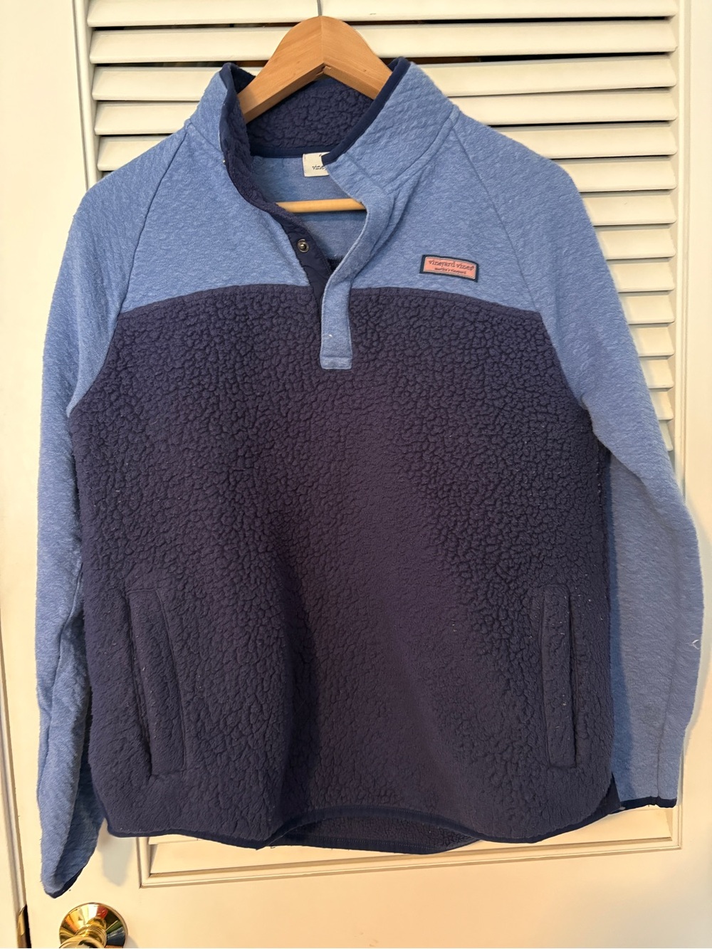 Vineyard Vines Two-Tone Light Blue and Navy Sherpa Pullover